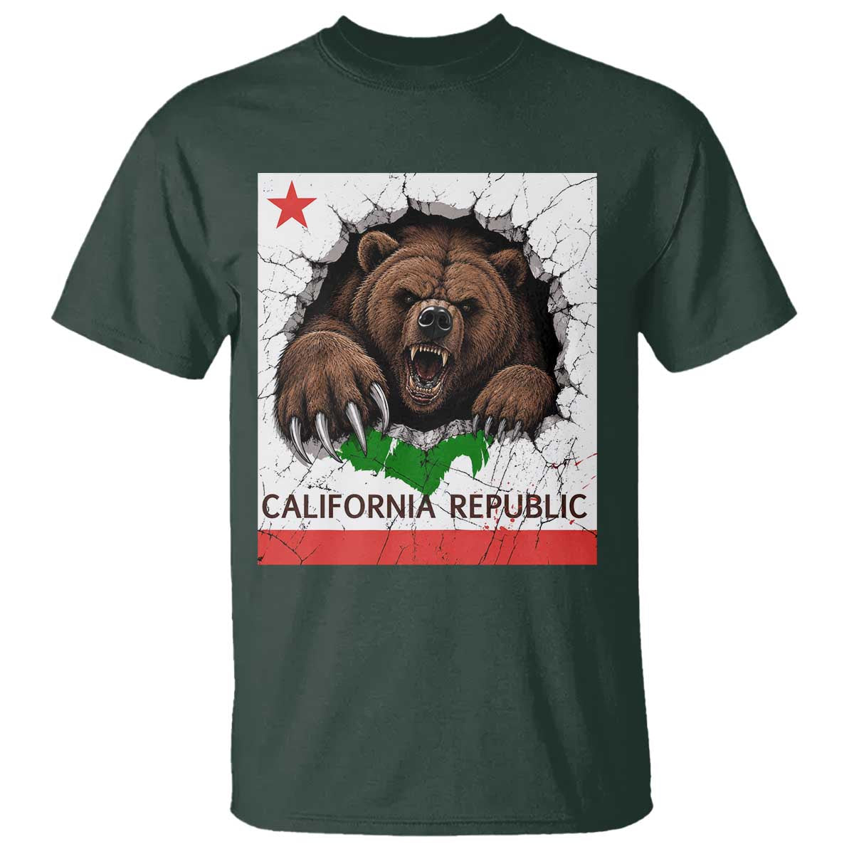 California Bear Flag Republic T Shirt CA State Distressed Design