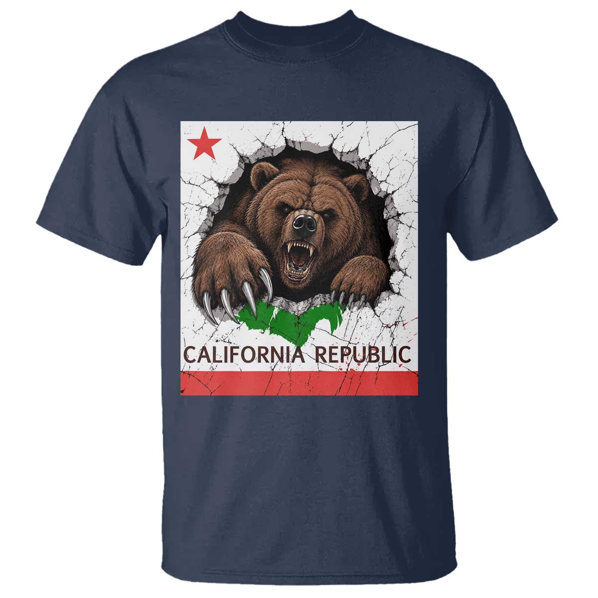 California Bear Flag Republic T Shirt CA State Distressed Design