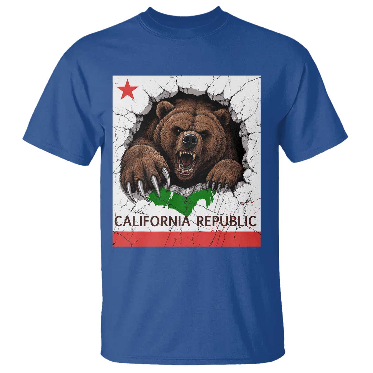 California Bear Flag Republic T Shirt CA State Distressed Design