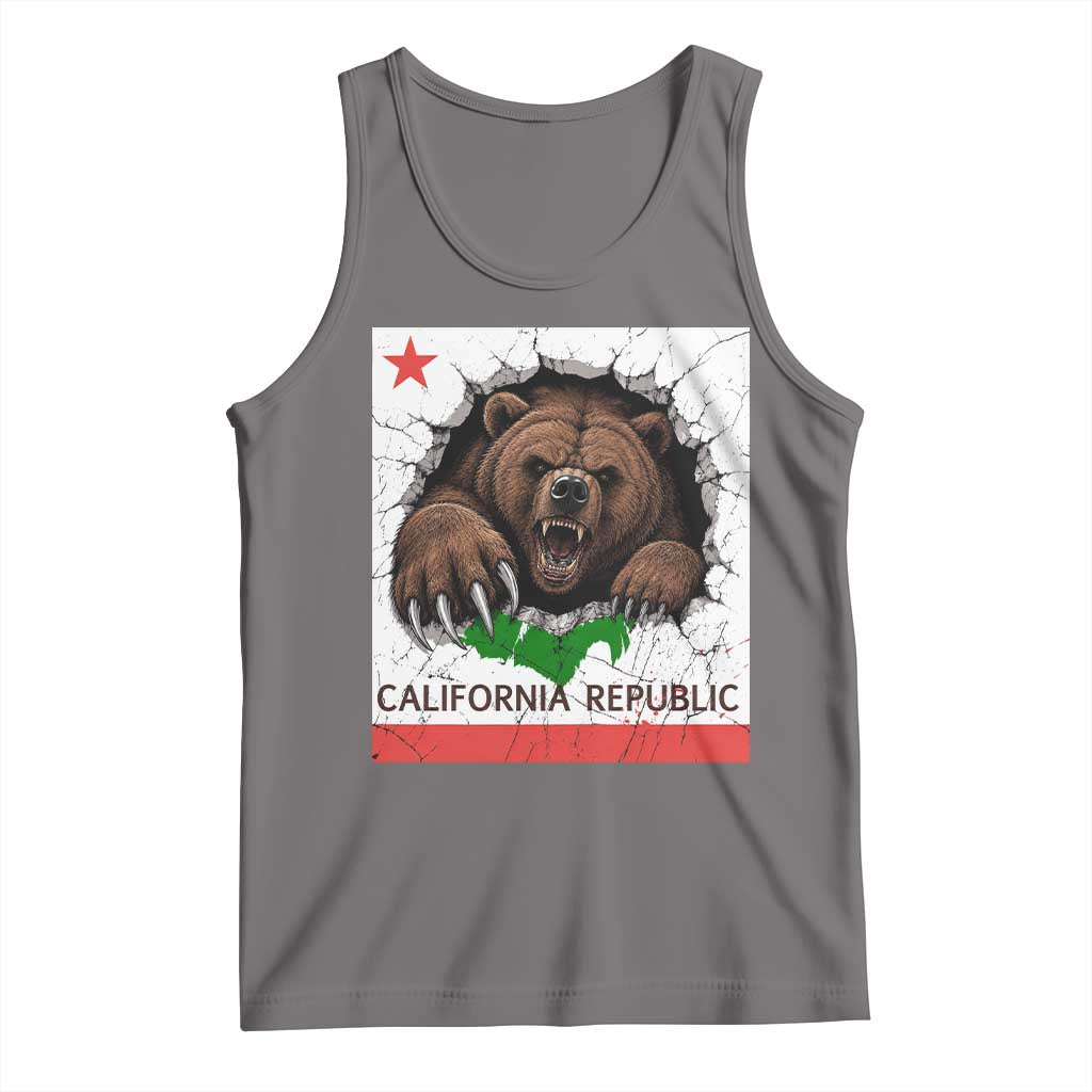 California Bear Flag Republic Tank Top CA State Distressed Design