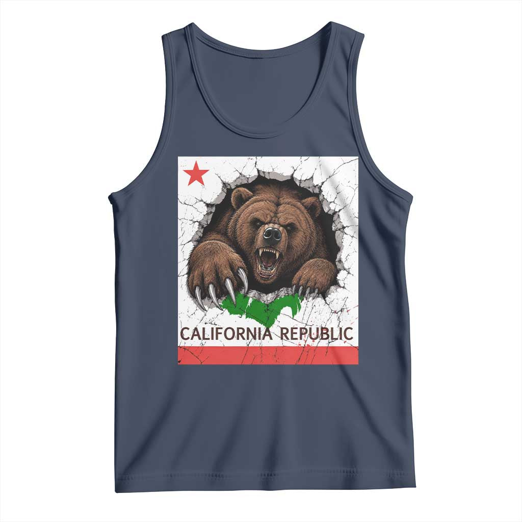 California Bear Flag Republic Tank Top CA State Distressed Design