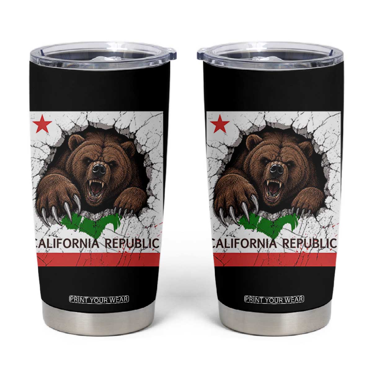 California Bear Flag Republic Tumbler Cup CA State Distressed Design