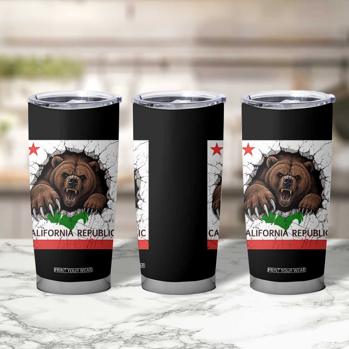 California Bear Flag Republic Tumbler Cup CA State Distressed Design
