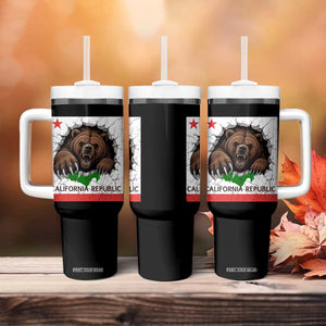 California Bear Flag Republic Tumbler With Handle CA State Distressed Design