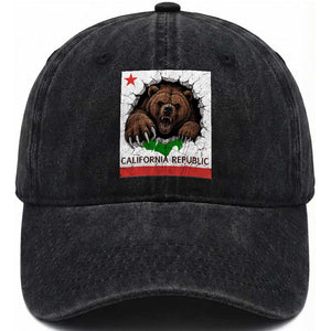 California Bear Flag Republic Washed Cotton Baseball Cap CA State Distressed Design