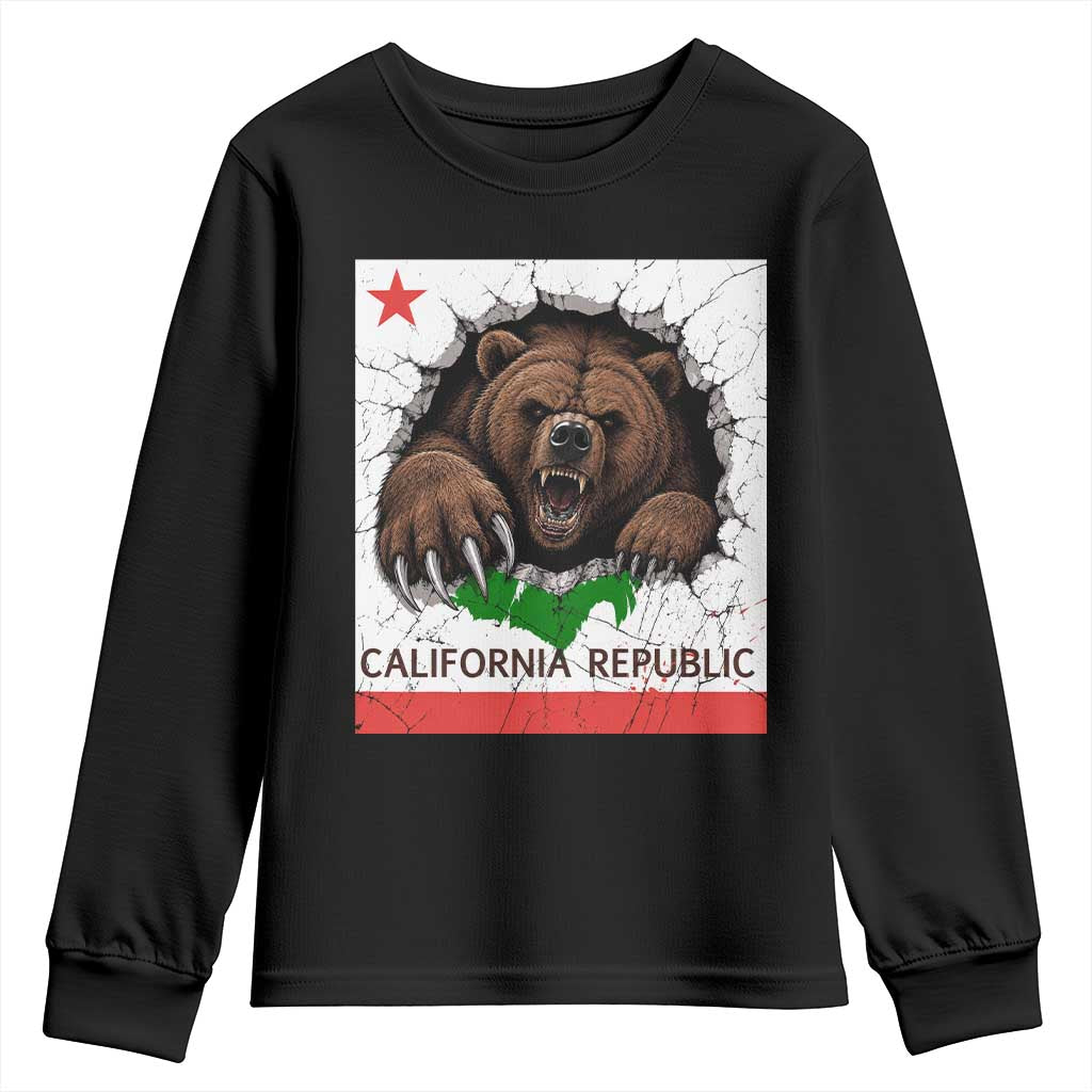 California Bear Flag Republic Youth Sweatshirt CA State Distressed Design