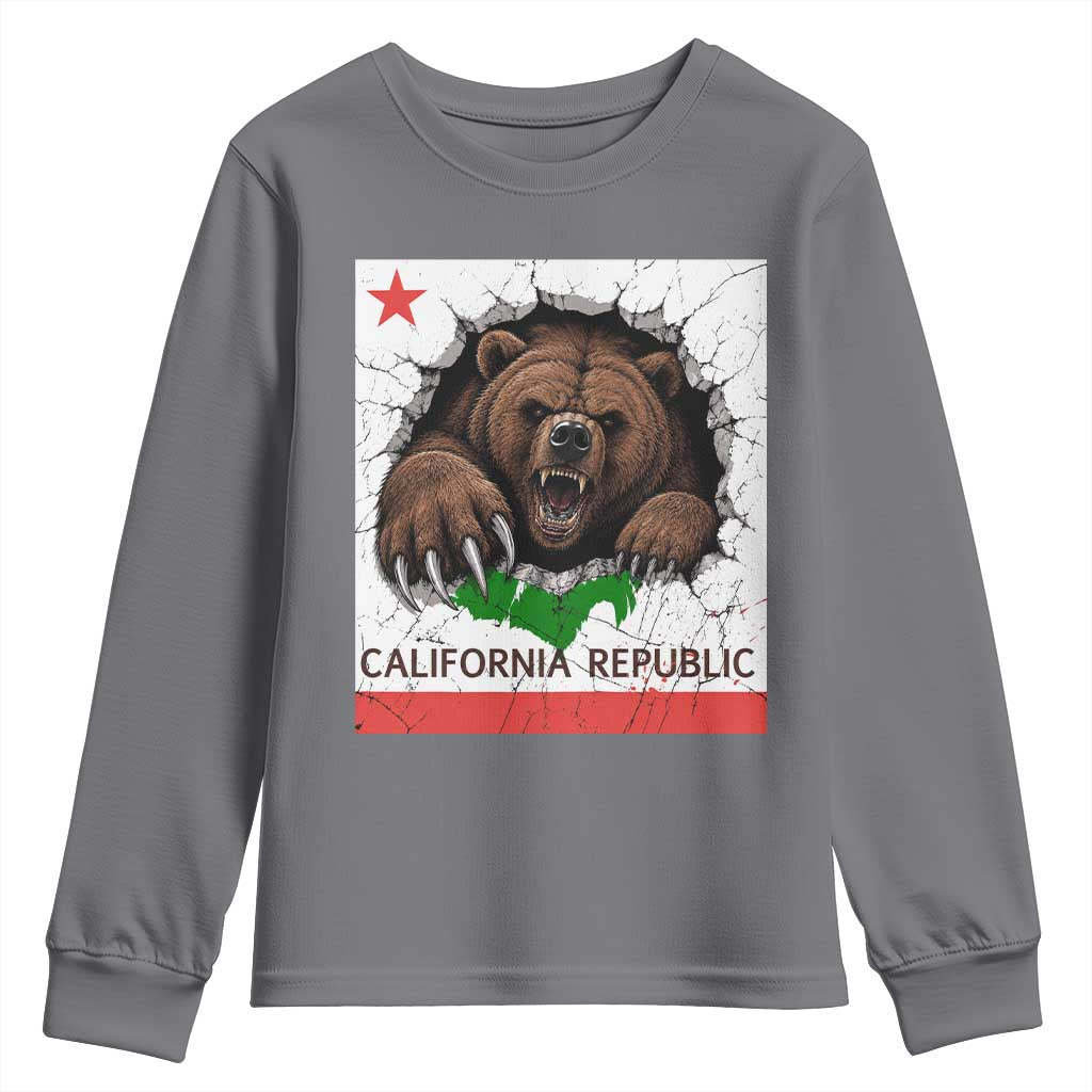 California Bear Flag Republic Youth Sweatshirt CA State Distressed Design