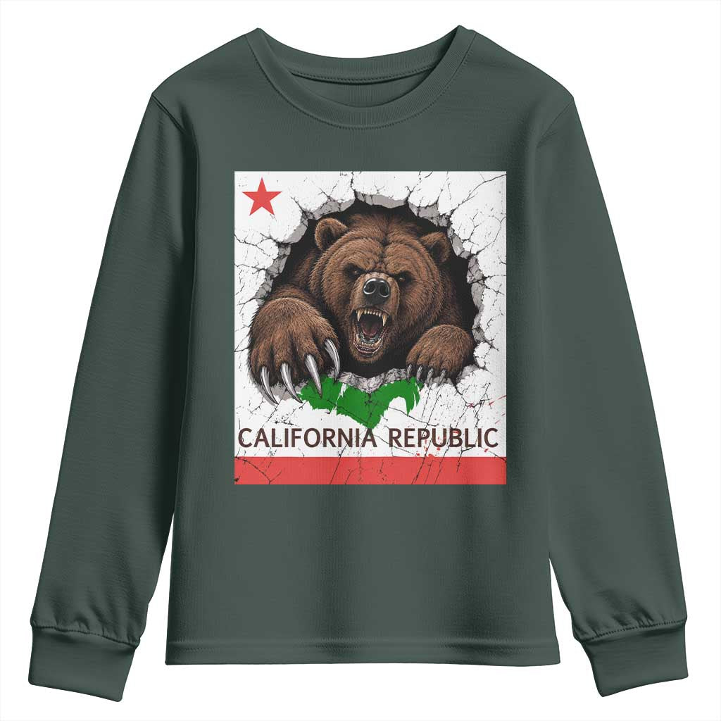 California Bear Flag Republic Youth Sweatshirt CA State Distressed Design