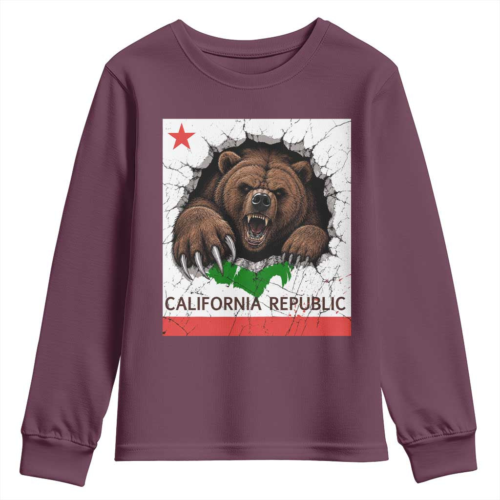 California Bear Flag Republic Youth Sweatshirt CA State Distressed Design