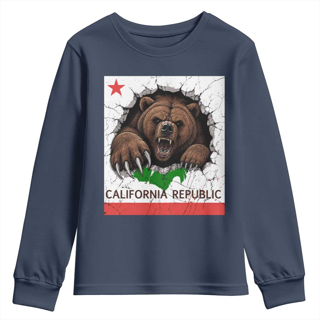 California Bear Flag Republic Youth Sweatshirt CA State Distressed Design