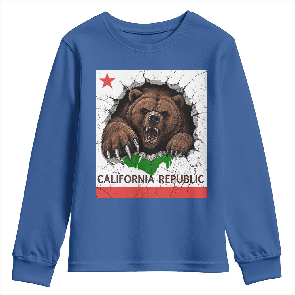California Bear Flag Republic Youth Sweatshirt CA State Distressed Design