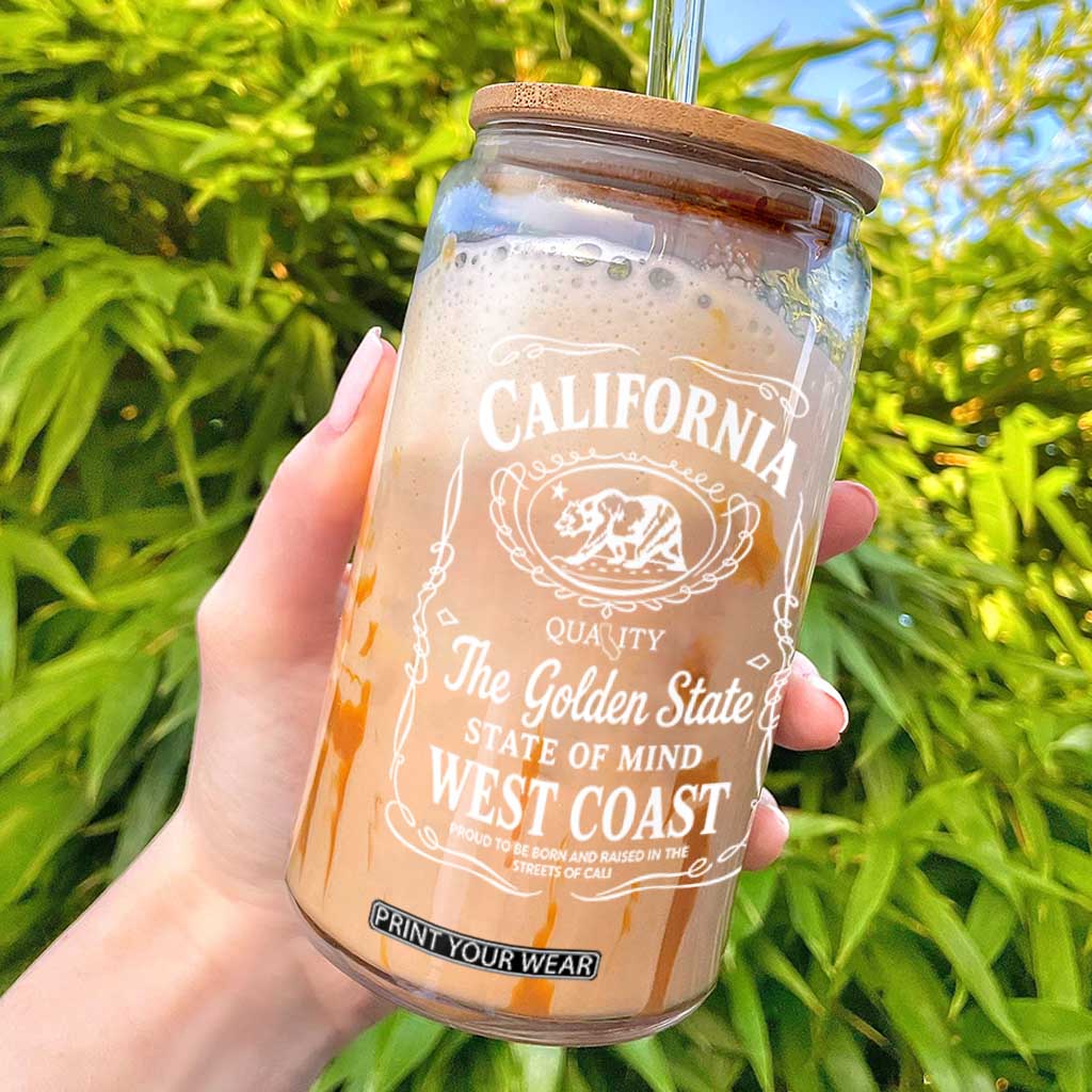 California The Golden State Glass Can Grizzly Bear West Coast Vintage Label