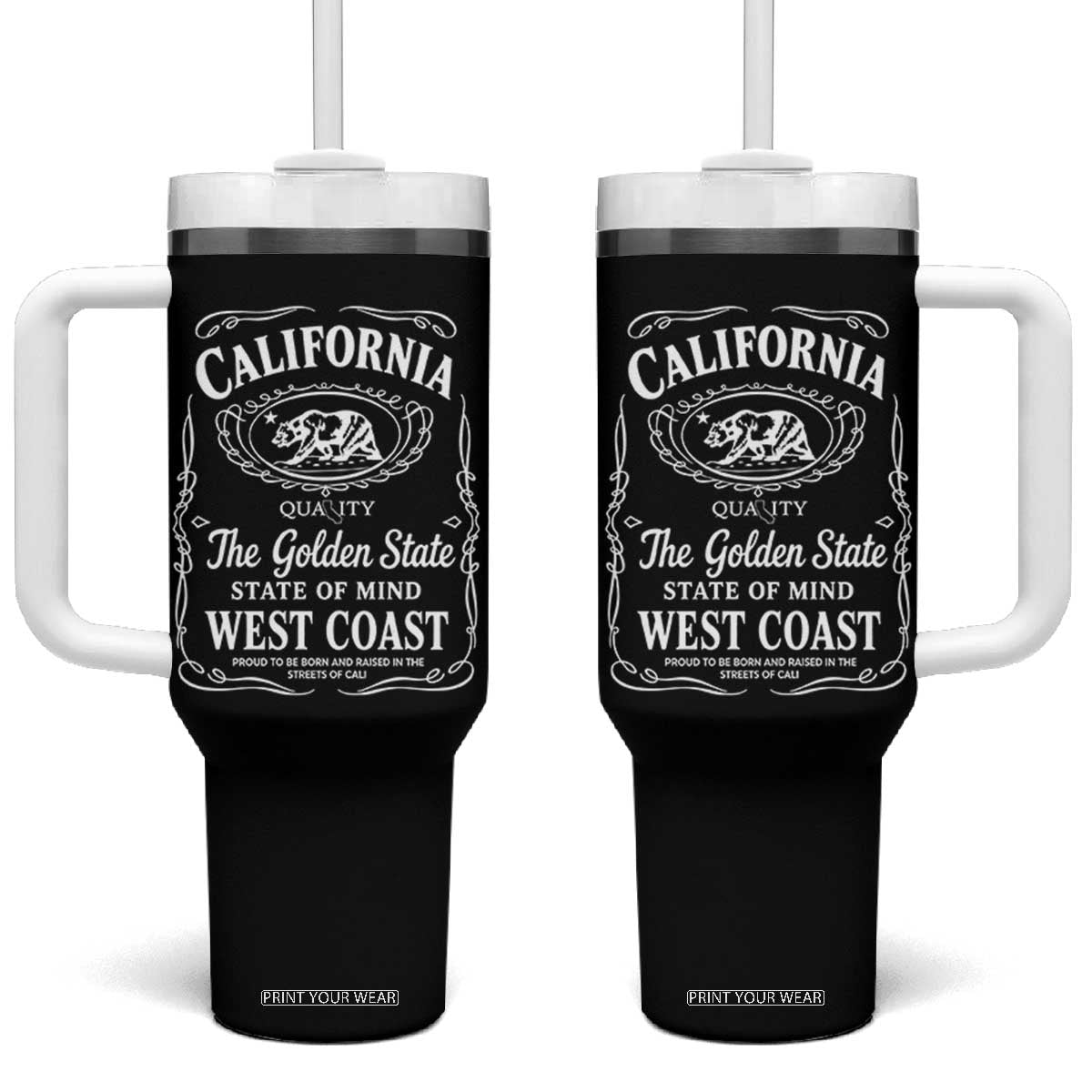 California The Golden State Tumbler With Handle Grizzly Bear West Coast Vintage Label