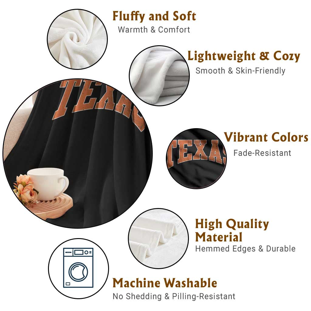 Texas TX Vintage Athletic Sports Design Throw Blanket 80s 90s Style