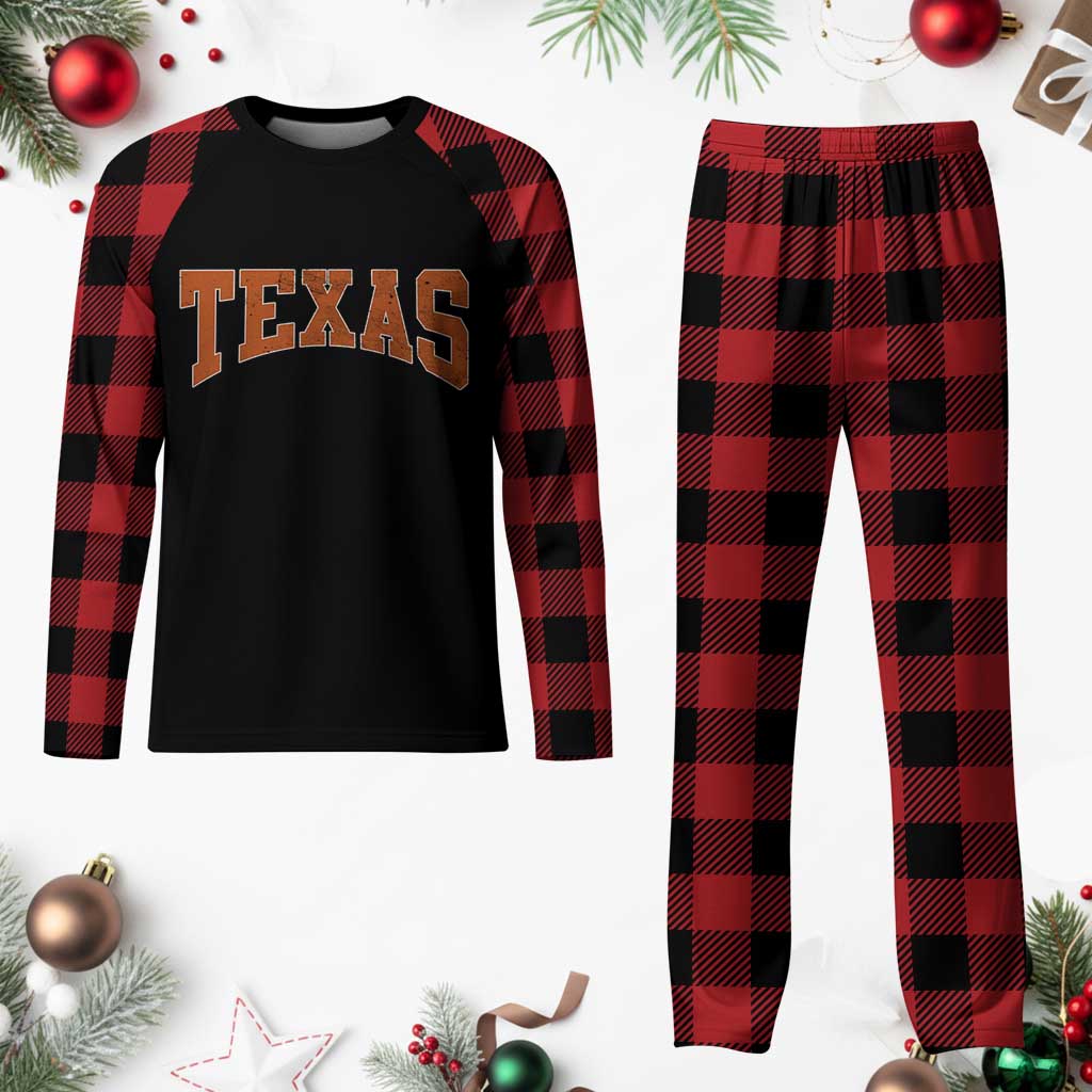 Texas TX Vintage Athletic Sports Design Plaid Pajama Set 80s 90s Style