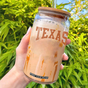 Texas TX Vintage Athletic Sports Design Glass Can 80s 90s Style