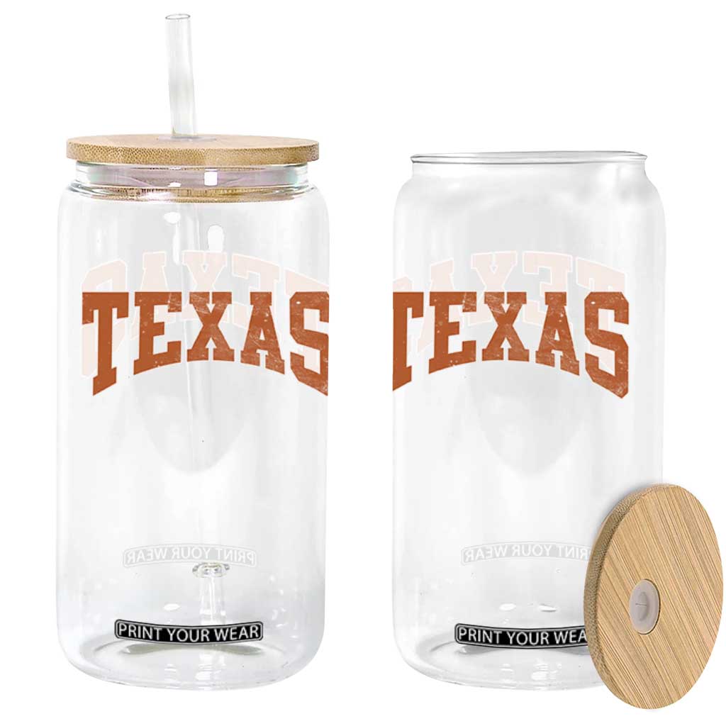 Texas TX Vintage Athletic Sports Design Glass Can 80s 90s Style