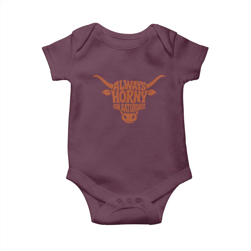 Always Horny on Saturdays Baby Onesie Funny Bull Cow Game Day Lover