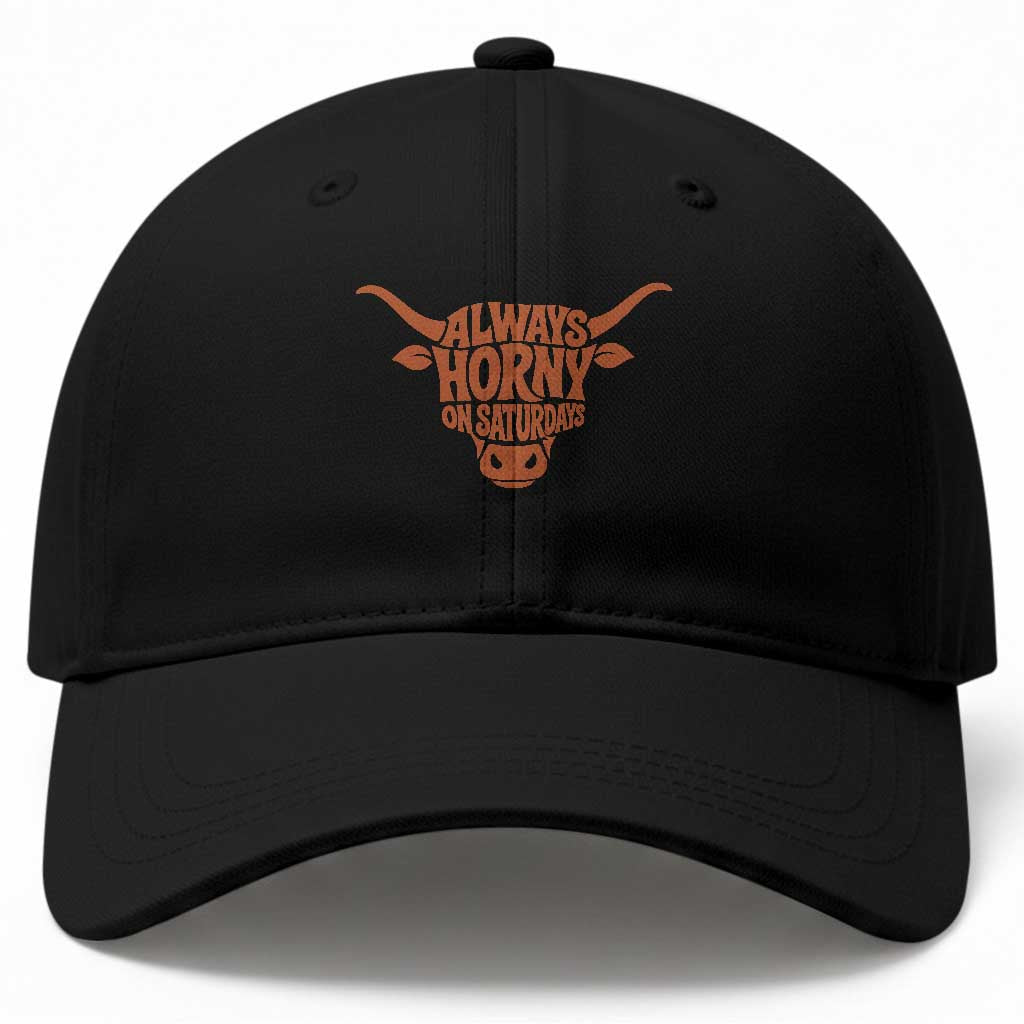 Always Horny on Saturdays Baseball Cap Funny Bull Cow Game Day Lover