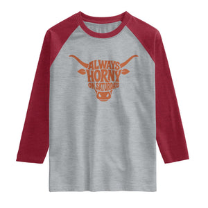 Always Horny on Saturdays Raglan Shirt Funny Bull Cow Game Day Lover