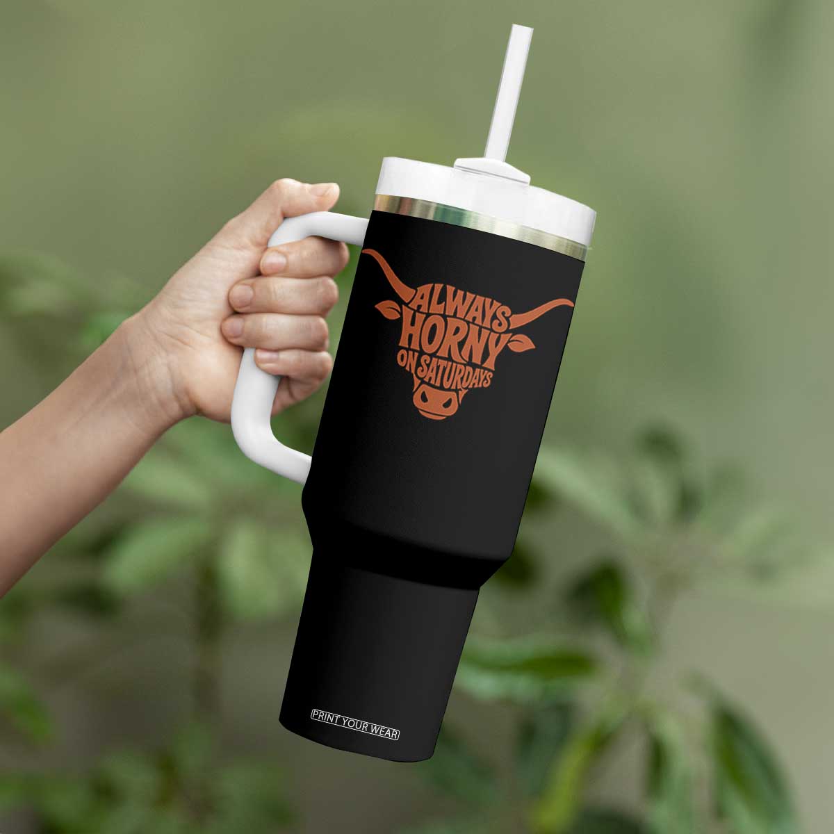 Always Horny on Saturdays Tumbler With Handle Funny Bull Cow Game Day Lover