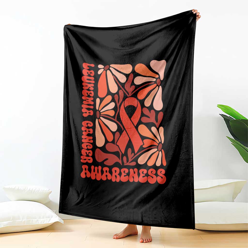 Leukemia Cancer Awareness Throw Blanket Orange Ribbon 60s 70s Retro Groovy Flower