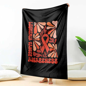 Leukemia Cancer Awareness Throw Blanket Orange Ribbon 60s 70s Retro Groovy Flower