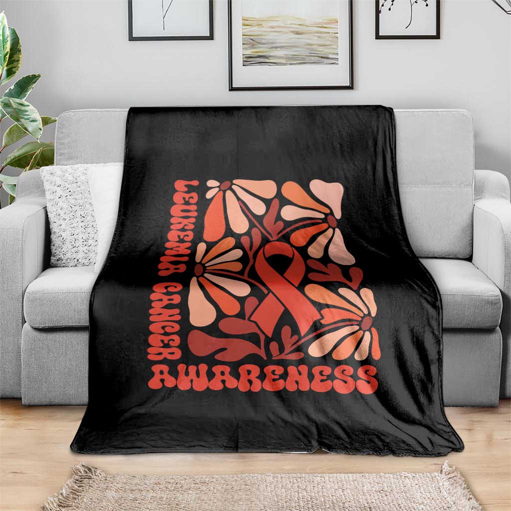 Leukemia Cancer Awareness Throw Blanket Orange Ribbon 60s 70s Retro Groovy Flower