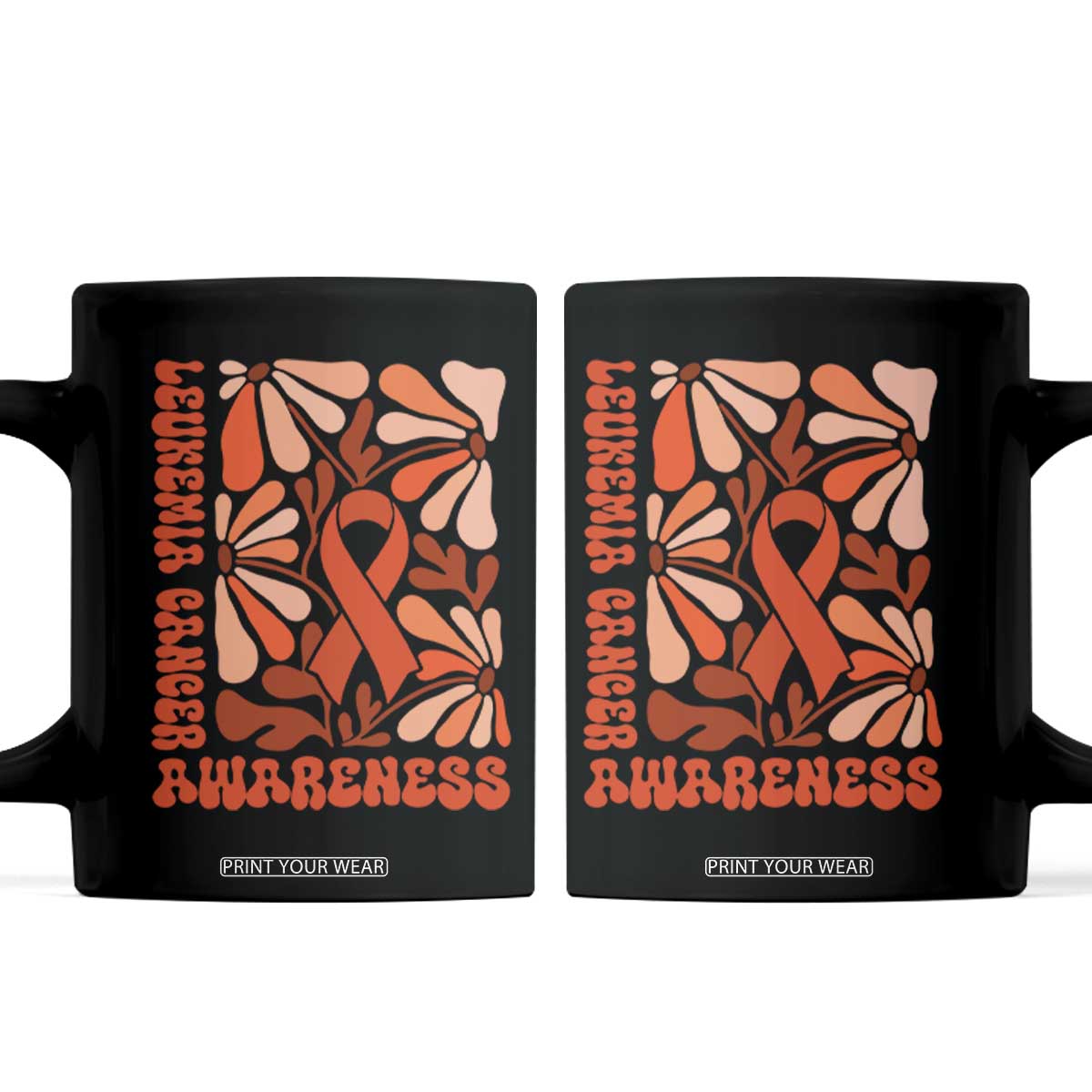 Leukemia Cancer Awareness Coffee Mug Orange Ribbon 60s 70s Retro Groovy Flower