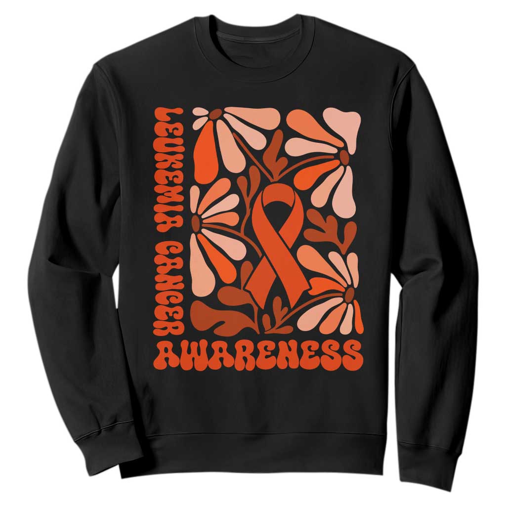 Leukemia Cancer Awareness Sweatshirt Orange Ribbon 60s 70s Retro Groovy Flower