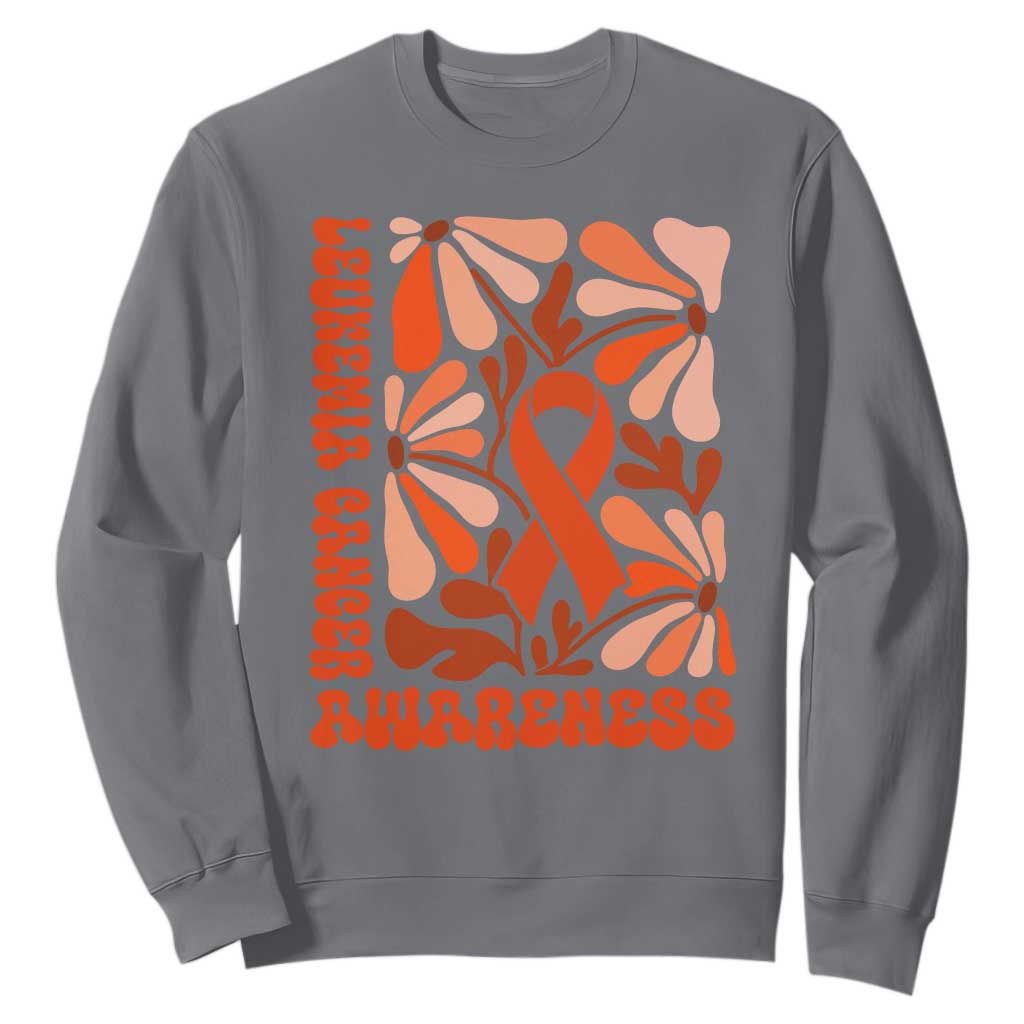 Leukemia Cancer Awareness Sweatshirt Orange Ribbon 60s 70s Retro Groovy Flower