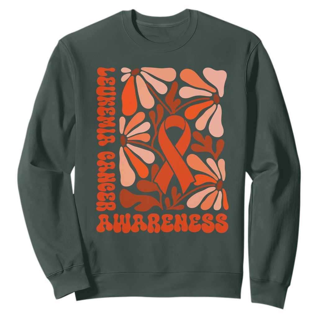 Leukemia Cancer Awareness Sweatshirt Orange Ribbon 60s 70s Retro Groovy Flower