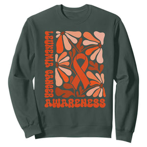 Leukemia Cancer Awareness Sweatshirt Orange Ribbon 60s 70s Retro Groovy Flower