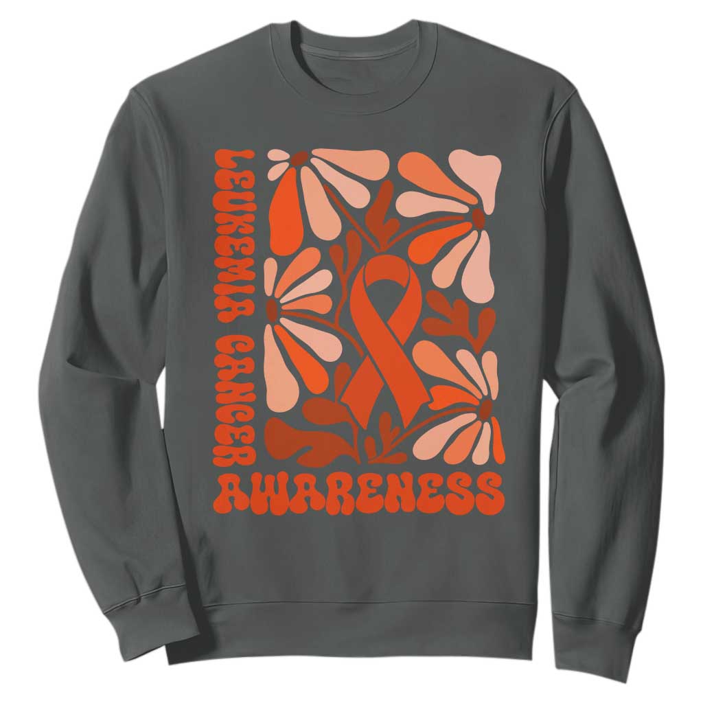 Leukemia Cancer Awareness Sweatshirt Orange Ribbon 60s 70s Retro Groovy Flower