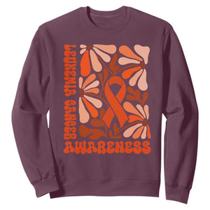 Leukemia Cancer Awareness Sweatshirt Orange Ribbon 60s 70s Retro Groovy Flower