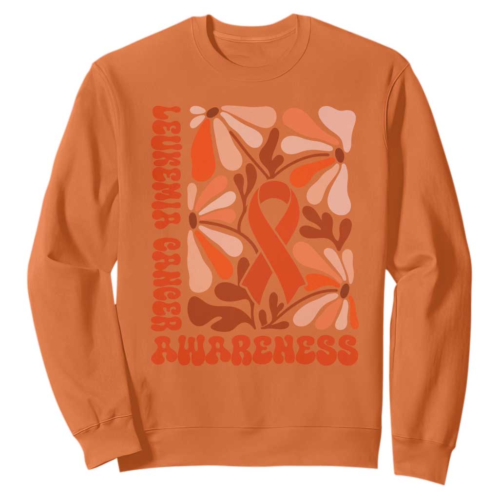 Leukemia Cancer Awareness Sweatshirt Orange Ribbon 60s 70s Retro Groovy Flower