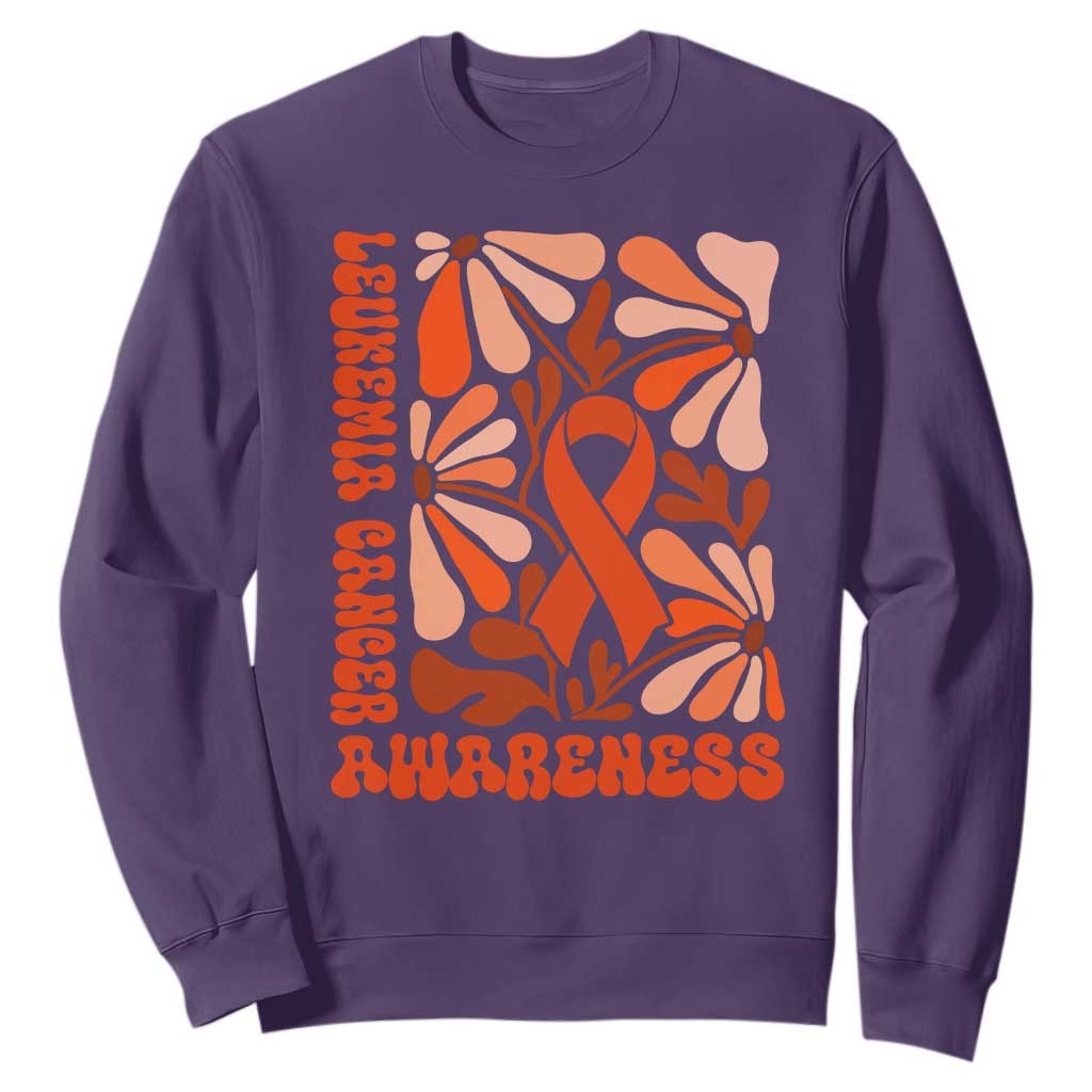 Leukemia Cancer Awareness Sweatshirt Orange Ribbon 60s 70s Retro Groovy Flower