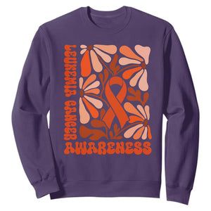 Leukemia Cancer Awareness Sweatshirt Orange Ribbon 60s 70s Retro Groovy Flower