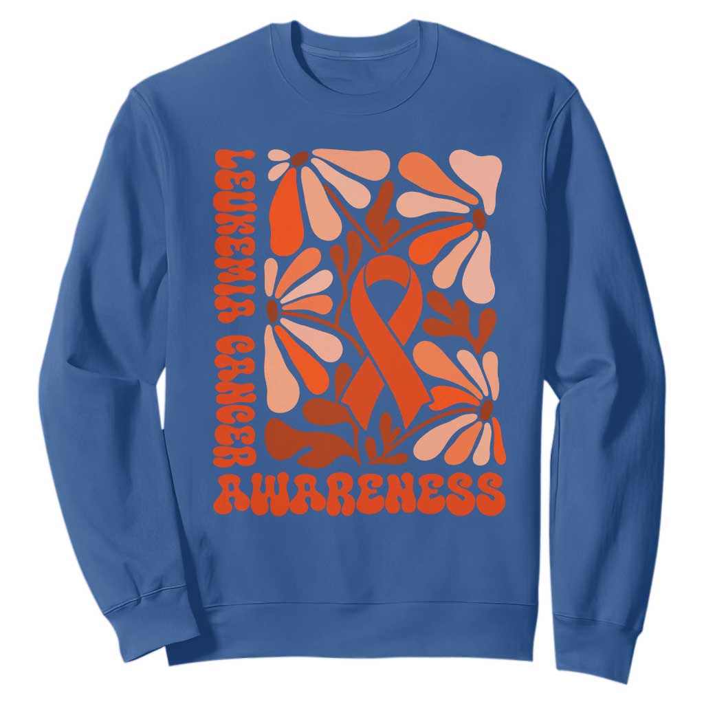 Leukemia Cancer Awareness Sweatshirt Orange Ribbon 60s 70s Retro Groovy Flower