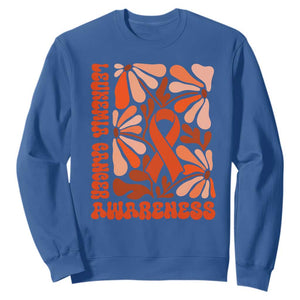 Leukemia Cancer Awareness Sweatshirt Orange Ribbon 60s 70s Retro Groovy Flower