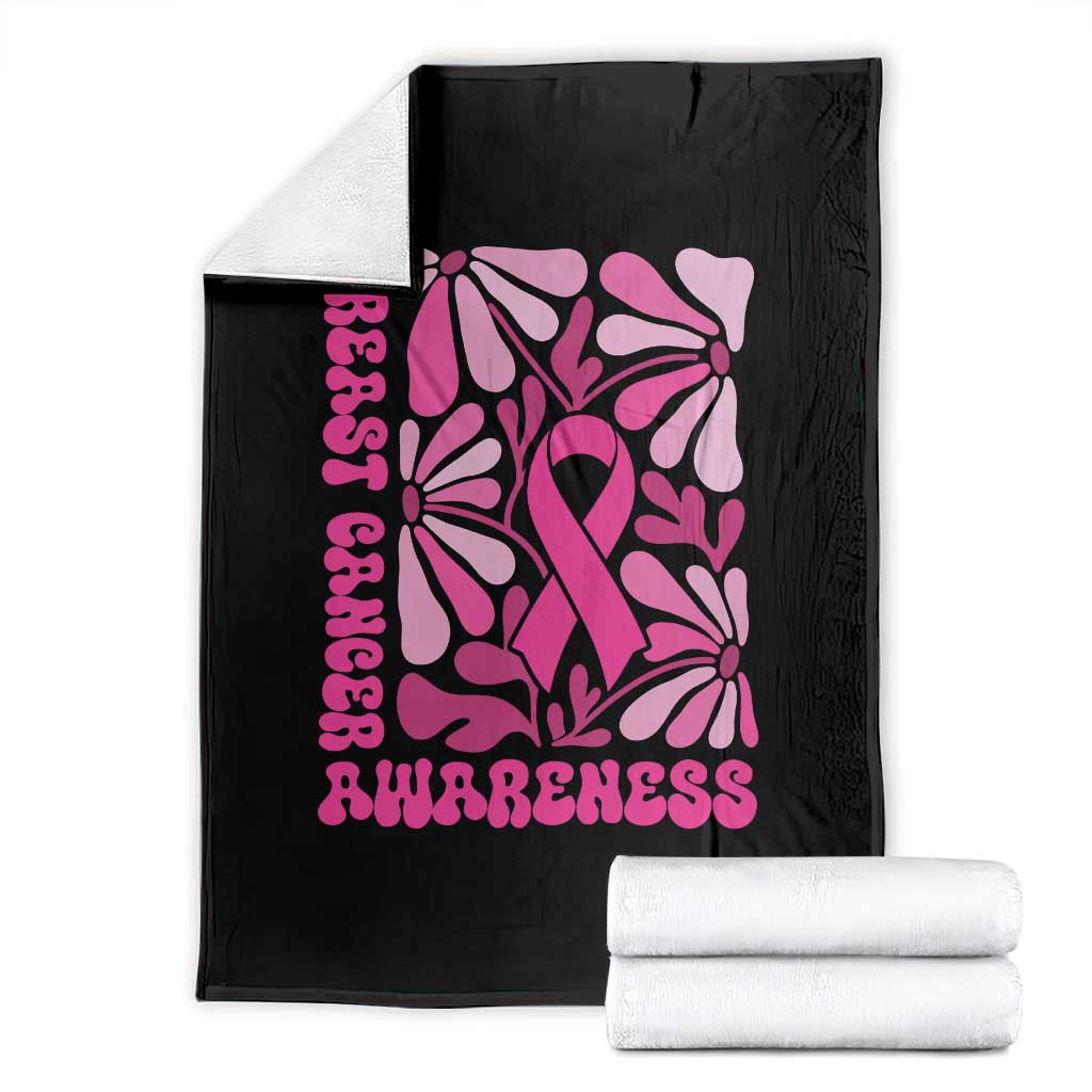 Breast Cancer Awareness Throw Blanket Pink Ribbon 60s 70s Retro Groovy Flower