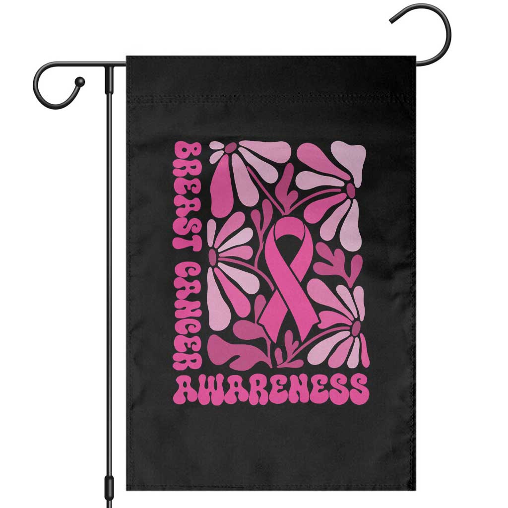 Breast Cancer Awareness Garden Flag Pink Ribbon 60s 70s Retro Groovy Flower