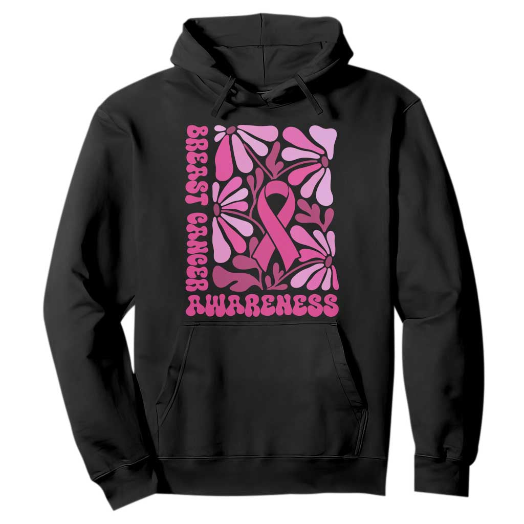 Breast Cancer Awareness Hoodie Pink Ribbon 60s 70s Retro Groovy Flower