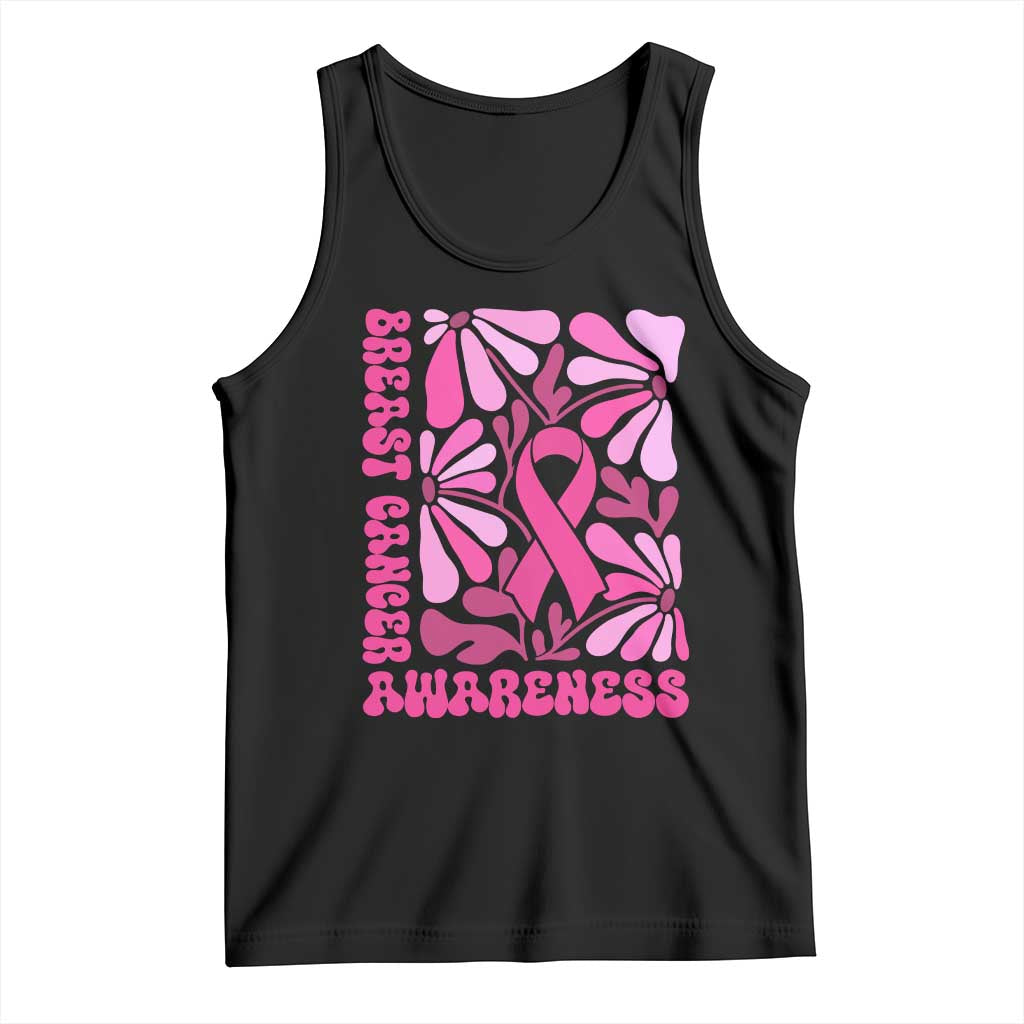 Breast Cancer Awareness Tank Top Pink Ribbon 60s 70s Retro Groovy Flower