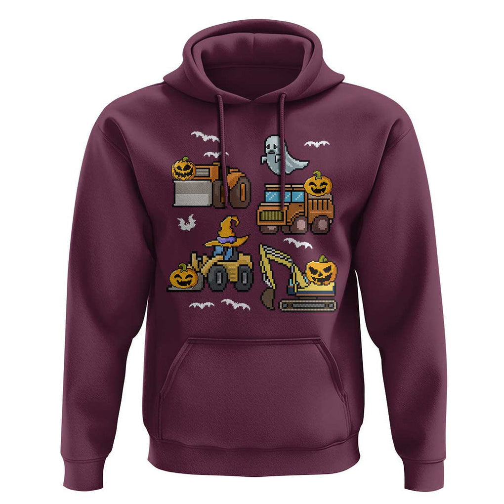 Funny Halloween Hoodie Spooky Construction Trucks Pumpkin Ghost Pixel TS11 Maroon Print Your Wear