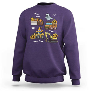 Funny Halloween Sweatshirt Spooky Construction Trucks Pumpkin Ghost Pixel TS11 Purple Print Your Wear