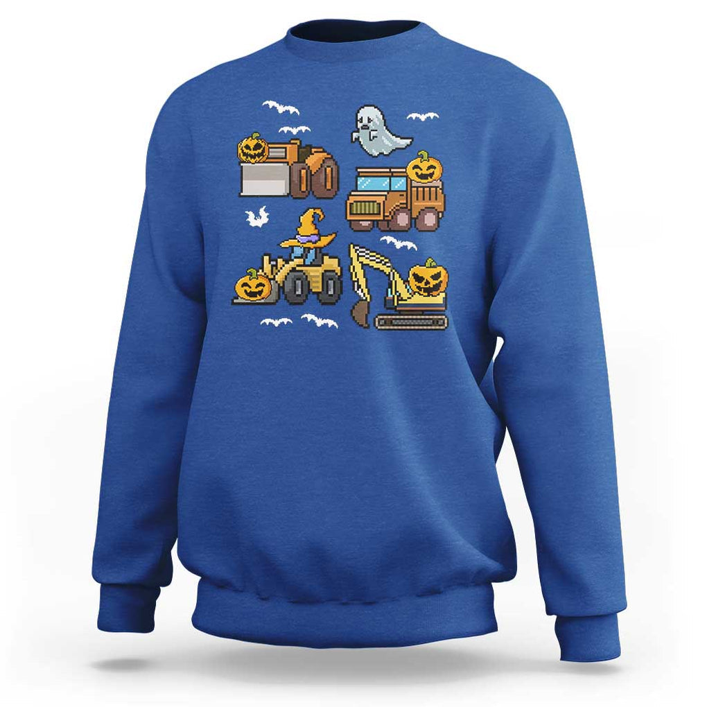 Funny Halloween Sweatshirt Spooky Construction Trucks Pumpkin Ghost Pixel TS11 Royal Blue Print Your Wear
