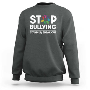 Unity Day Sweatshirt Stop Bullying Stand Up Speak Out Hand Prints Anti Bullying Awareness TS11 Dark Heather Print Your Wear