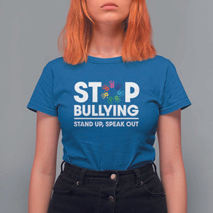 Unity Day T Shirt For Women Stop Bullying Stand Up Speak Out Hand Prints Anti Bullying Awareness TS11 Royal Blue Print Your Wear