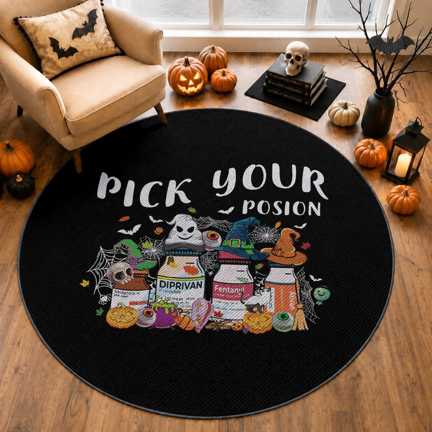 Halloween Nurse Round Rug Pick Your Poison Pharmacy Witches
